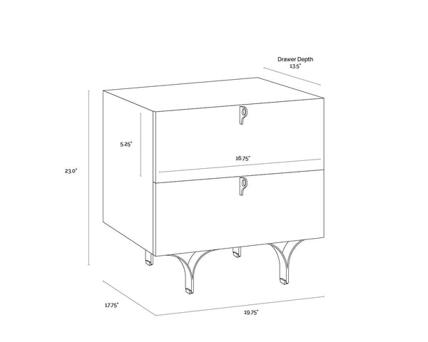Sunpan Celine Nightstand - Elegant Two-Drawer Design with Antique Brass Feet for a Luxe Bedroom Retreat Small - 19.75W x 17.75D x 20.5H