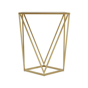 English Elm Creative Tempered Glass Top Side Table Gold Iron Frame Modern Glam Accent Piece N770P234478G