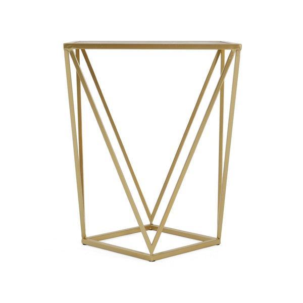 English Elm Creative Tempered Glass Top Side Table Gold Iron Frame Modern Glam Accent Piece N770P234478G