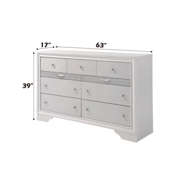 English Elm Naima Textured Finish Dresser with Felt-Lined Jewelry Drawer, Smooth Metal Glides & Silver Pulls White 66 L x 20 W x 43 H B2726P261240