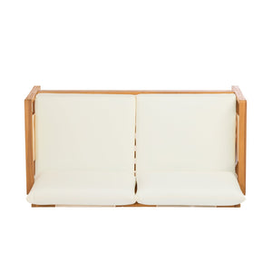 English Elm 2 Piece Outdoor Acacia Wood Loveseat and Coffee Table Set with Textilene Weave Cushions Brown,Teak+ Beige N768P368824T
