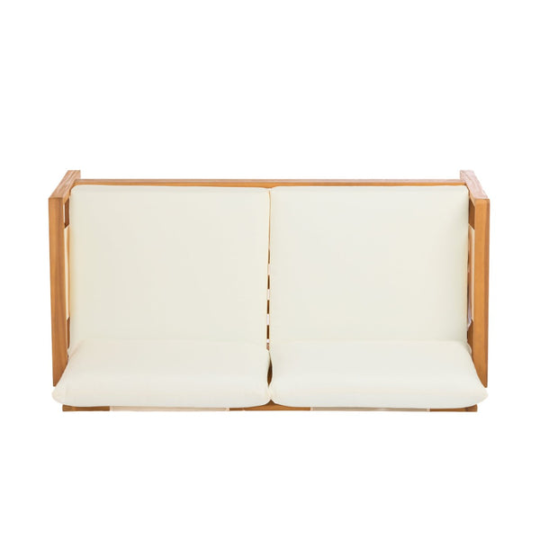 English Elm 2 Piece Outdoor Acacia Wood Loveseat and Coffee Table Set with Textilene Weave Cushions Brown,Teak+ Beige N768P368824T