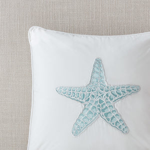 JLA Home Harbor House Blue - Square Harbor House Maya Bay Embroidered Seashell Pillow — 100% Cotton, OEKO-TEX, Coastal Chic Accent HH30-1229A