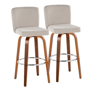 English Elm Henry 30" Contemporary Swivel Barstool Set of 2 in Beige Fabric, Walnut Legs, Chevron Tufted Comfort B202S00603