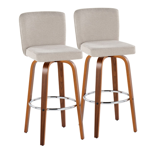 English Elm Henry 30" Contemporary Swivel Barstool Set of 2 in Beige Fabric, Walnut Legs, Chevron Tufted Comfort B202S00603