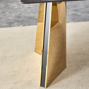 English Elm 63"x31.5x30" Marble Slab Rectangular Dining Table with Sculptural Butterfly Stainless Legs Black,Gold W1151S04617