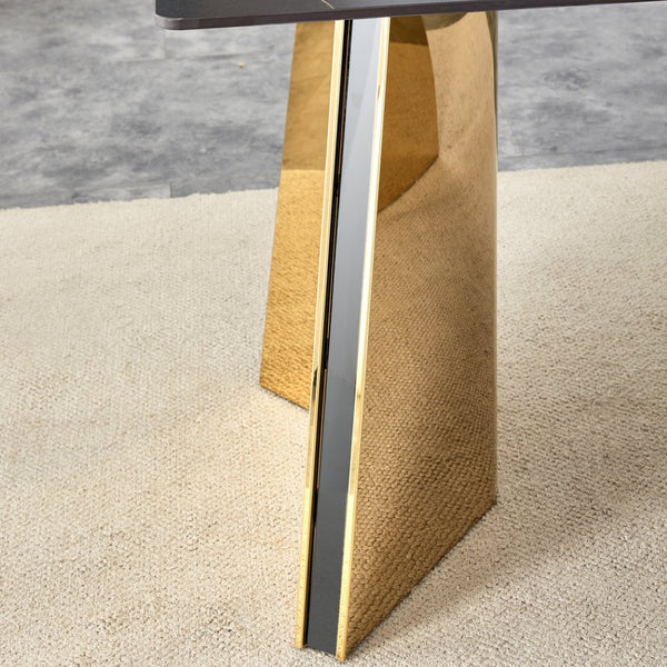 English Elm 63"x31.5x30" Marble Slab Rectangular Dining Table with Sculptural Butterfly Stainless Legs Black,Gold W1151S04617
