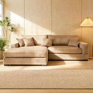 English Elm Mid Century Modern 3 Seater Sectional Sofa with Reversible Chaise and Accent Pillows Brown W876S00348