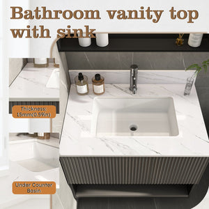 English Elm 31 Inch Marble Vanity Top - Premium Bianco Carrara Venato With Undermount Sink & 4" Backsplash W2700P194072