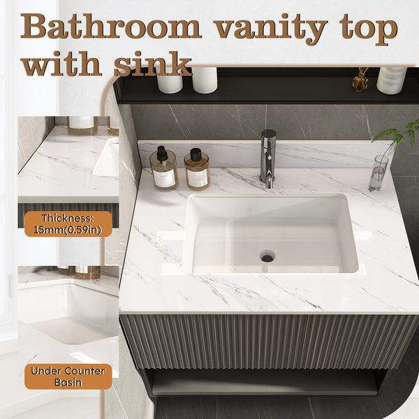 English Elm 31 Inch Marble Vanity Top - Premium Bianco Carrara Venato With Undermount Sink & 4" Backsplash W2700P194072