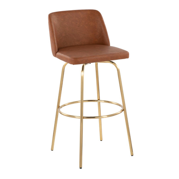 English Elm 30" Swivel Barstools Set of 2 Grey Fabric Gold Footrest Black Metal Kitchen Counter B202S00687