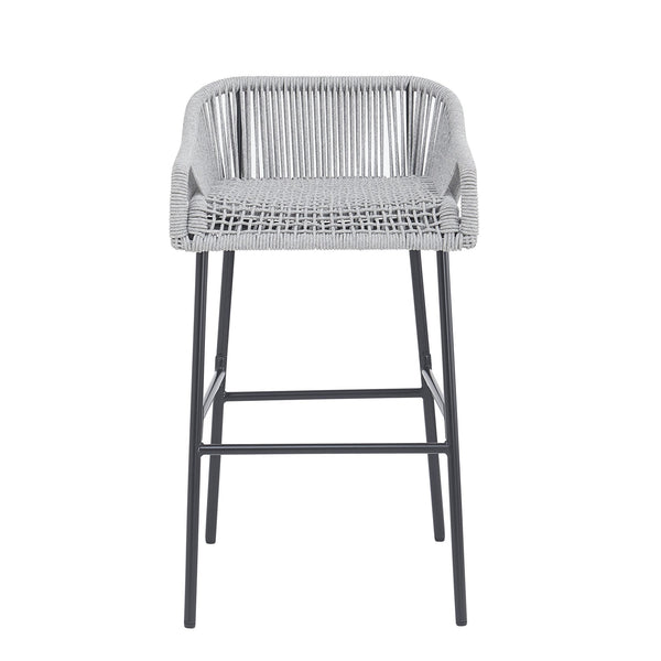 English Elm Christopher Knight Home® - La La Push outdoor rope bar stool set of 2 — brown woven polyester seat with rust‑resistant black iron frame Light Gray N775P176900G