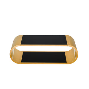 English Elm 57" Gold Stainless Oval Coffee Table with Black Tempered Glass, 2-Tier Storage, Modern Chic Design W3456S00027