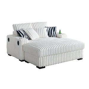 English Elm 61.42Inch Square Arm Loveseat With Ottoman Upholstered Velvet, Bluetooth Speaker, Wireless Charger, USB Ports, Cup Holder, Cozy Channeling Design Beige W579S00019