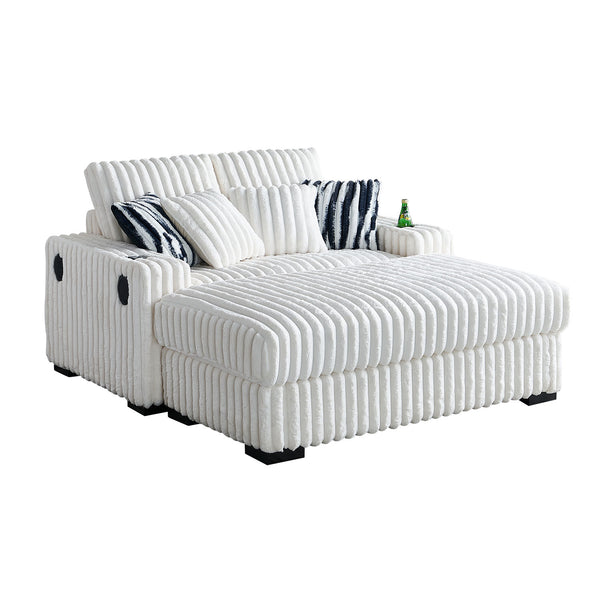 English Elm 61.42Inch Square Arm Loveseat With Ottoman Upholstered Velvet, Bluetooth Speaker, Wireless Charger, USB Ports, Cup Holder, Cozy Channeling Design Beige W579S00019