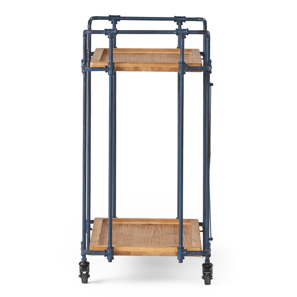 English Elm Christopher Knight Home® - EDEN Rustic Blue-Brown Plummers Bar Cart with Firwood Shelves & Iron Frame, Mobile 2-Tier Serve 56503.00