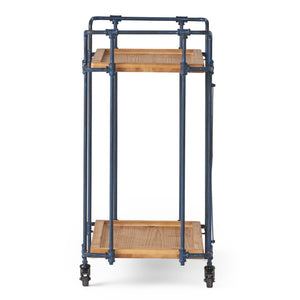 English Elm Christopher Knight Home® - EDEN Rustic Blue-Brown Plummers Bar Cart with Firwood Shelves & Iron Frame, Mobile 2-Tier Serve 56503.00