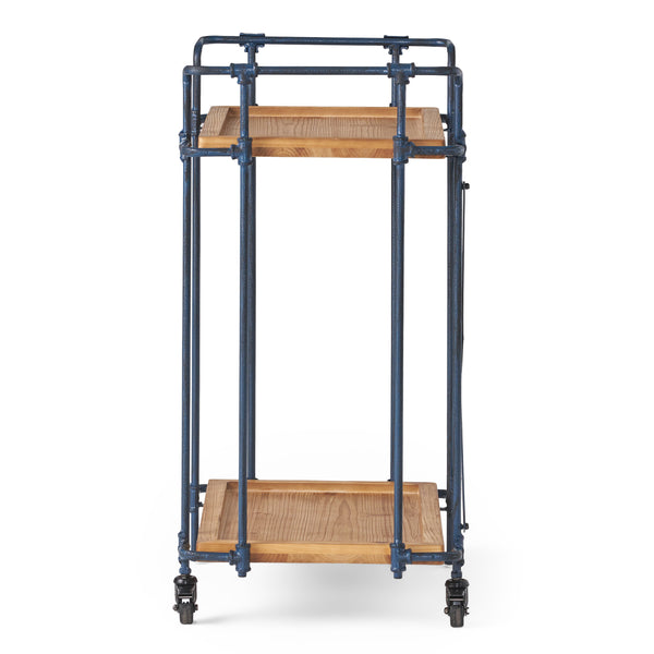 English Elm Christopher Knight Home® - EDEN Rustic Blue-Brown Plummers Bar Cart with Firwood Shelves & Iron Frame, Mobile 2-Tier Serve 56503.00