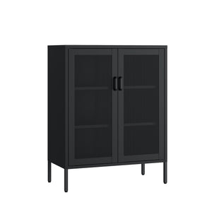 English Elm Amelia Metal Accent Cabinet 32" — Steel Mesh Doors, Adjustable Shelves, Minimalist Legs for Modern Storage Solutions Black B365P397890