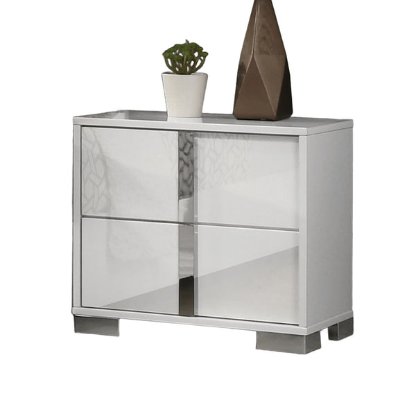 English Elm White Modern Nightstand with Chrome Legs & Vertical Handles, UV Finish, 2-Drawer Contemporary Accent B011P317868