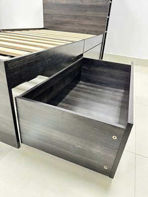 English Elm Robin Twin Storage Bed with Nightstand in Dark Gray — 4 Deep Drawers, Slatted Platform, Adjustable Headboard Shelving, Durable Build B040S00133