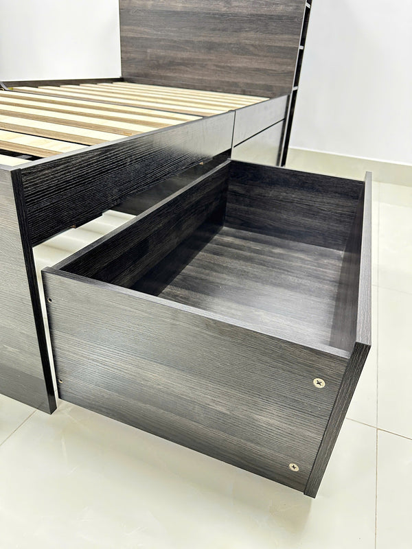 English Elm Robin Twin Storage Bed with Nightstand in Dark Gray — 4 Deep Drawers, Slatted Platform, Adjustable Headboard Shelving, Durable Build B040S00133