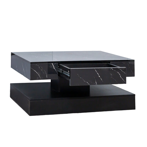 English Elm 16.93IN LED Coffee Table with Remote RGB Lighting, Spacious Drawer Storage, Modern Durable Design Black W331P269986