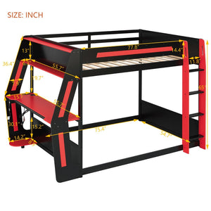 English Elm Full-size Gaming Loft Bed with Integrated Rgb Desk Usb Ports and Esports Frame Red LT000239AAR