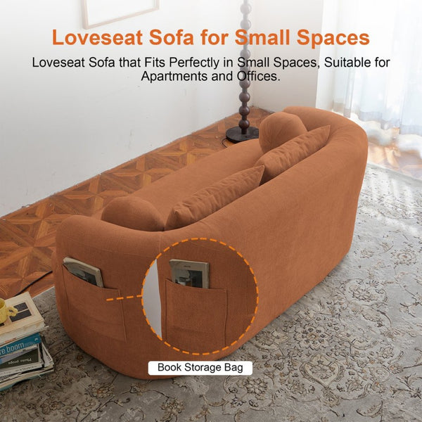English Elm Loveseat Chenille Upholstered Sofa Compact Foam Seating for Small Apartments and Dens Orange W5385P454893