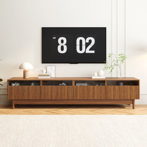 English Elm 78inch TV Stand Walnut for up to 85" TVs — Fluted Glass Drawers, Cable Management, Solid-Wood Legs PMID N710P362197P