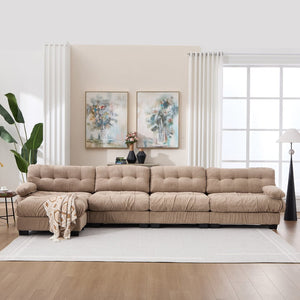 English Elm Modular Cloud Sofa Deep Seat Flannelette Sectional with Round Armrests for Living Room Light Brown W2120S00046
