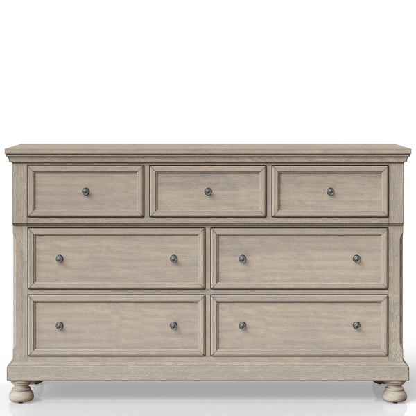 English Elm Seven Drawer Dresser Solid Wood & MDF Construction with Ample Storage, Transitional Design, Top Seller Finish Antique Gray 63.25 L x 21 W x 37 H B2699P208273