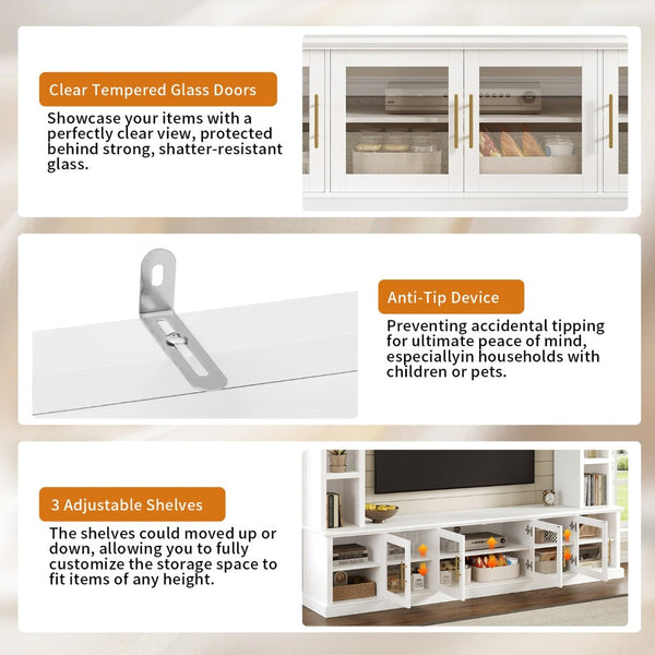 English Elm Entertainment Wall Unit with Glass Doors Open Shelving Mdf Living Room Storage White N710S688100K
