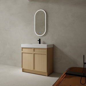 English Elm 36" Freestanding Bathroom Vanity with White Resin Sink, Soft-Close Doors, Adjustable Shelf, Modern Durable Finish W999P239161