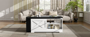 English Elm U-can Farmhouse Lift Top Coffee Table Barn Door Hidden Storage Living Room White+Black N724P351732K