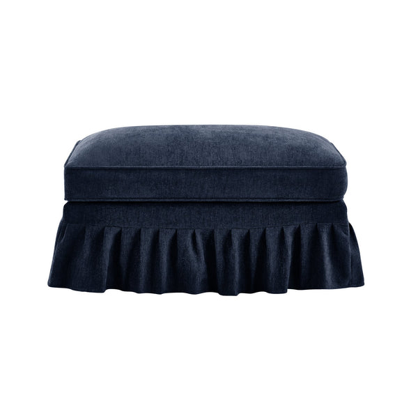 English Elm Ottoman chenille ottoman with removable ruffle skirt, plush high-density foam, elegant silver-thread fabric Blue W3041P332631