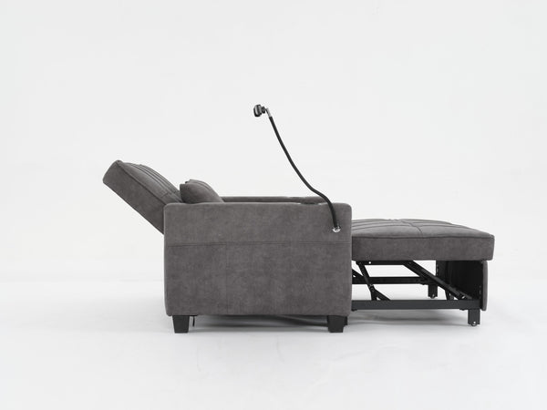 English Elm Futon 3-in-1 Convertible Pull-Out Sleeper Chair with USB-C & USB Port, Cup Holders, Dark Grey Tech Cloth W1829S00012