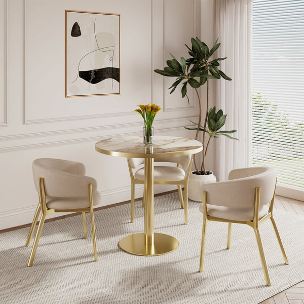 English Elm Round Modern Bistro Table 31.5" With Faux Marble Top, Easy Assembly, Sturdy Metal Base, Sleek Design W3316P346811-GIGA