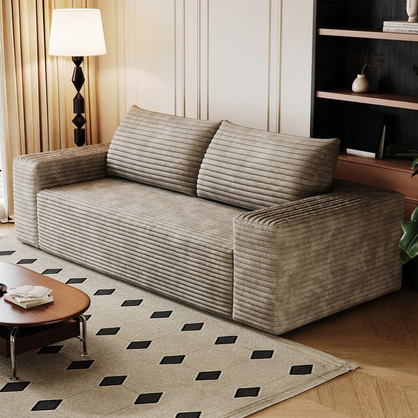 English Elm 63" Cloudlike Corduroy Sofa Loveseat with Ergonomic Back & High-Density Foam Support for Relaxation Camel W2824P321229