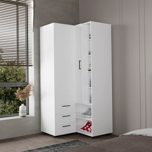 English Elm White Armoire Wardrobe - Spacious Open Storage & 3 Drawers For Stylish Organization In Any Room B062S01283-GIGA