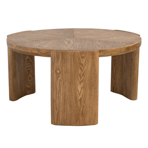 English Elm D32x16.5" Round Coffee Table with Sculptural Curved Legs, Brown Ash Veneer, Classic Architectural Charm W2078P370377