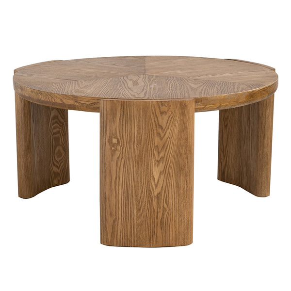 English Elm D32x16.5" Round Coffee Table with Sculptural Curved Legs, Brown Ash Veneer, Classic Architectural Charm W2078P370377