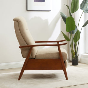 English Elm Tustin Mid-century Push Back Recliner with Chestnut Wood Arms and Performance Fabric Beige B050P429143