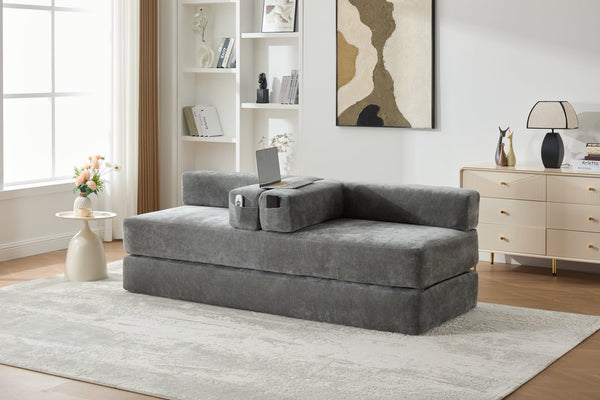 English Elm UNITED Folding Sofa Bed with Removable Cover Zipper, Chenille Memory Foam Sleeper for Small Spaces Gray W1568P293808