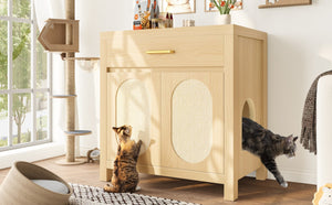 English Elm Cat Litter Box Cabinet with Sisal Doors Storage Drawer and Nightstand Surface N704P379111N