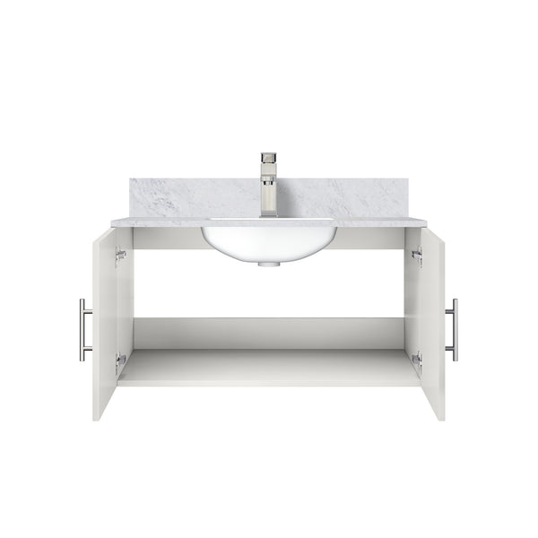 English Elm Glossy White Bath Vanity With Carrara Marble Top, Soft-Close Hardware & Chrome Faucet Set, 36" W B2731P258629