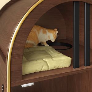 English Elm Cat Litter Box Enclosure Two Level Mdf Condo with Wood Grain Modern Espresso Finish N704P380552P