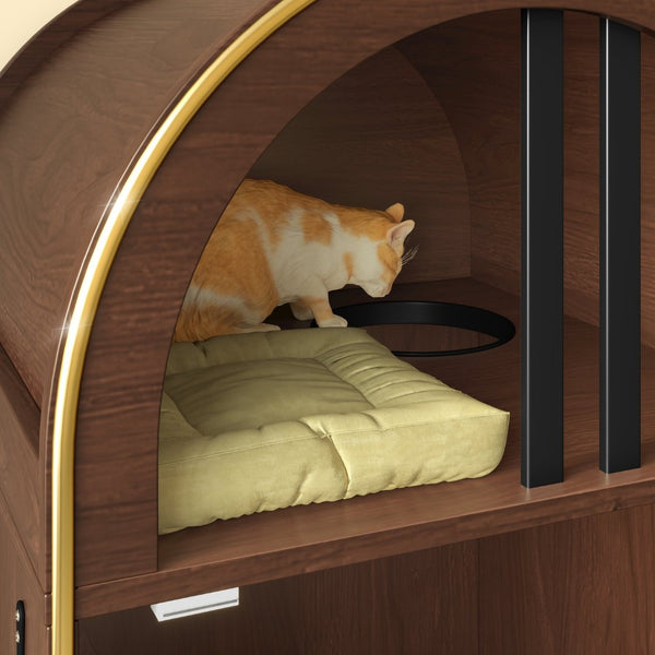 English Elm Cat Litter Box Enclosure Two Level Mdf Condo with Wood Grain Modern Espresso Finish N704P380552P