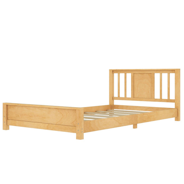 English Elm Twin Low Profile Floor Bed with Guardrails Pine Wood Frame Minimalist Bedroom Natural W1580P438799