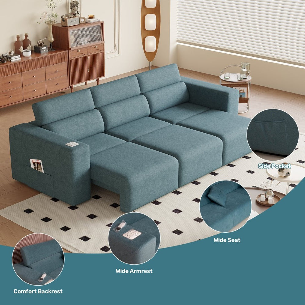 English Elm Power Reclining Sofa - Electric 3-Seat Couch With Bluetooth Speakers, Wireless Charging & Mood Lighting W3795S00004-GIGA